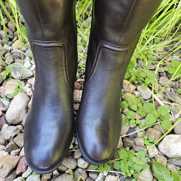 MARC FISHER RITLY TALL BLOCK HEEL BROWN LEATHER ZIP UP BOOTS 9.5M NEW - Picture 8 of 14